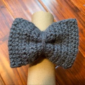 Dark Gray Crochet Bow Hair Tie